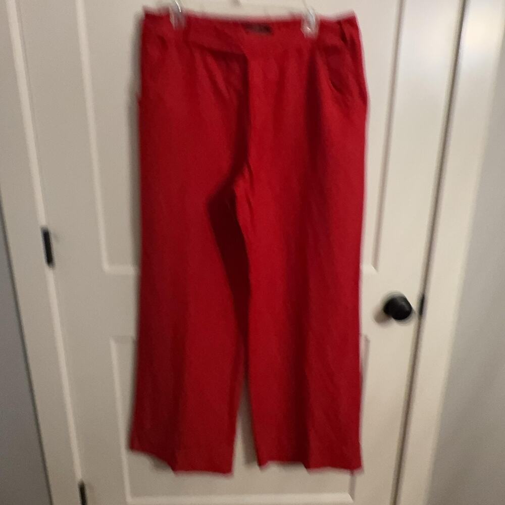 Ashley Stewart Dress Pants Sz 14W Red Linen Blend Relaxed Leg Resort Summer Prep